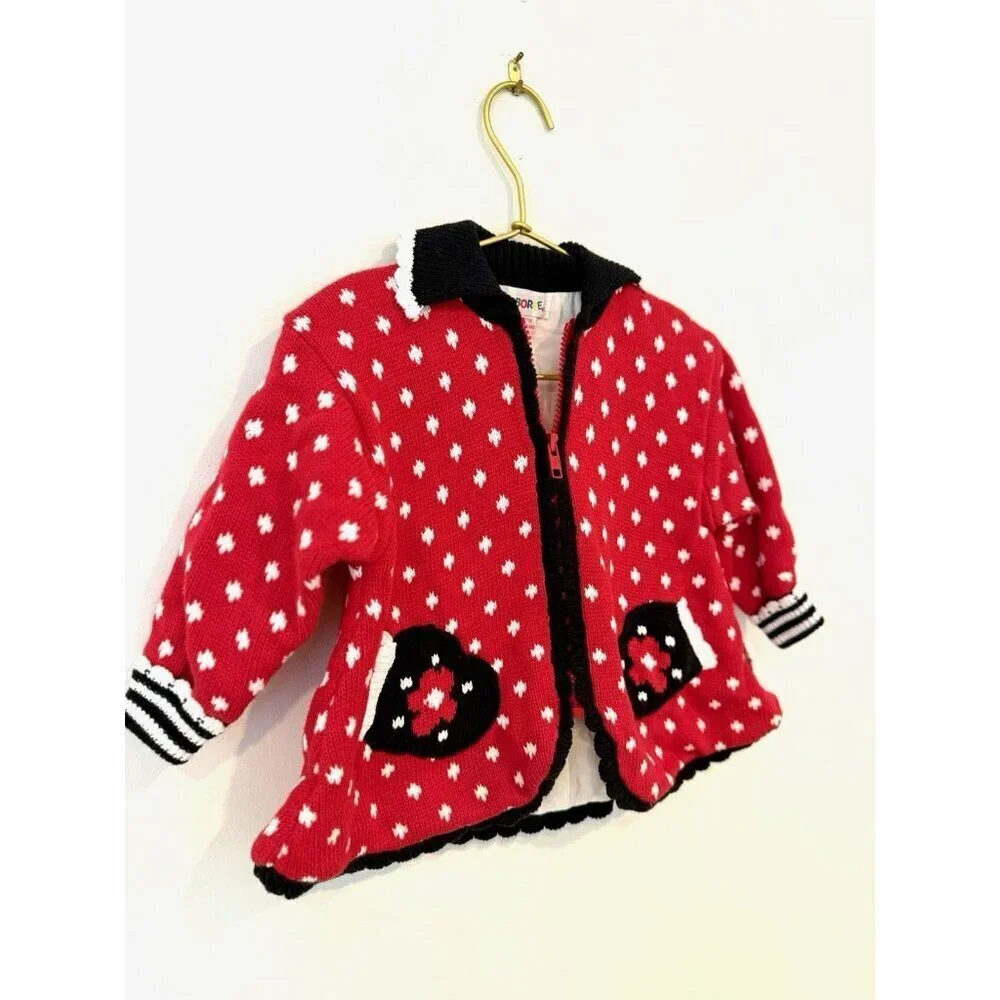 Vintage Gymboree Sweater Red White Winter Kids xs 90s